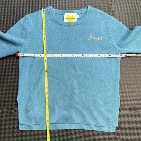 KERRI ROSENTHAL 100% Cashmere "Loved" Patchwork Sweater Blue Small $350 - Picture 11 of 13